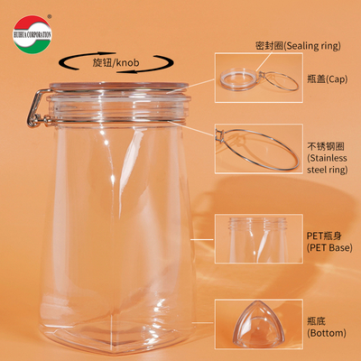 Low MOQ Good Airtight 1000ml 1500ml 1800ml PET Jar Plastic Can for Storage