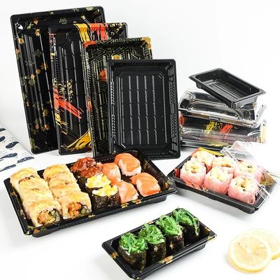 Take Out Food Container Sushi Trays with Lids Personalized Sushi Box Disposable Plastic Sushi Takeaway Packaging Box