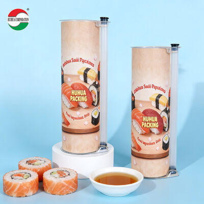 Food Grade Manufacturer Sushi Push Pop up Paper Tube Container with PP Sauce No Leaking Take Out Disposable Paper Packaging