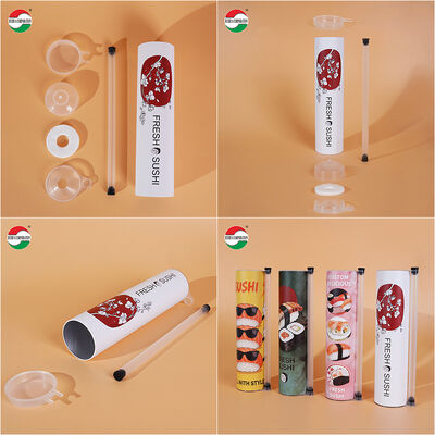 Eco-friendly Push Pop up Sushi Food Paper Tube Canister Container with Pipe and Foam No Leaking Easy to Take Cylinder Packaging