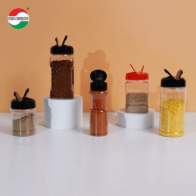 Φιλικό προς το περιβάλλον Flip Top PET Condiment πλαστικό βάζο τετραγωνικό Κόκκινο / Μαύρο μπαχαρικά κονσέρβες