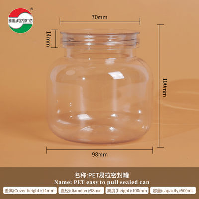 500 ml μπουκάλι PET πλαστικό διαυγές κύλινδρο σφραγισμένο βάζο με βρόχιο κάλυμμα HYP500-40g