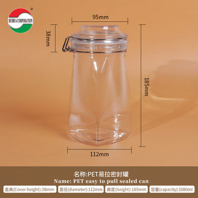1080ML PET Διαφανές πλαστικό μπουκάλι PET Κυλινδρικό βάζο Σφραγισμένα βάζα για τρόφιμα Κάλυμμα καπακιού Λύση αποθήκευσης