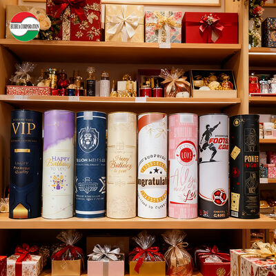 Premium χονδρικής, φιλικό προς το περιβάλλον, κυλινδρικό χάρτινο κουτί με μεταλλικό καπάκι για σνακ από βιοαποικοδομήσιμο χάρτινο σωλήνα Kraft σε γυάλινο μπουκάλι κρασιού