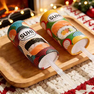 Food Grade Eco Friendly PP Plastic to Go Sushi Paper Roll Push up pop Tube Packaging Shooter Cup Cylinder Container with Lid