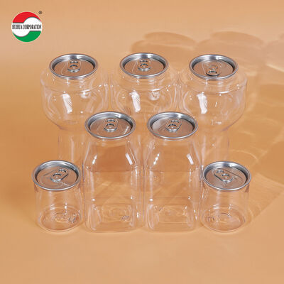 Food Grade Clear 500ml PET Beverage Cans Empty Transparent Juice Can With Peel Off Lid