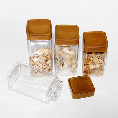 Πλαστικό τετραγωνικό βάζο εμπορευματοκιβωτίων αποθήκευσης της PET σαφές κενό BPA ελεύθερο με το καπάκι βιδών